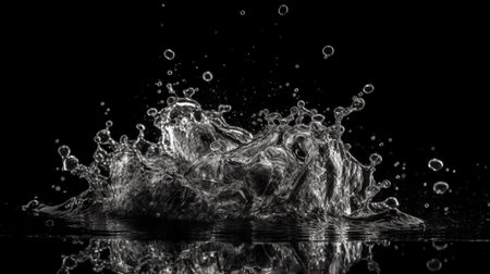 splashes of water on a black background. 3d rendering, 3d illustration.の素材