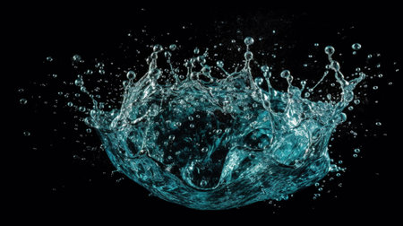 blue water splash isolated on black background. 3d rendering, 3d illustration.の素材
