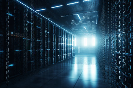 server room data center with racks for storage and hosting. 3d renderの素材