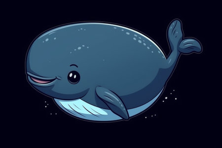 Cute cartoon whale isolated on a dark background. Vector illustration.の素材