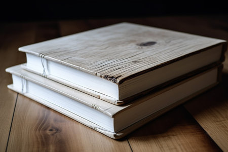 Stack of books on a wooden table. Close up. Selective focus.の素材