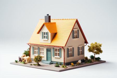 Miniature model of house on white background, real estate concept.の素材