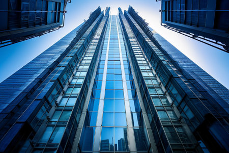 low angle view of modern skyscrapers in hongkongの素材