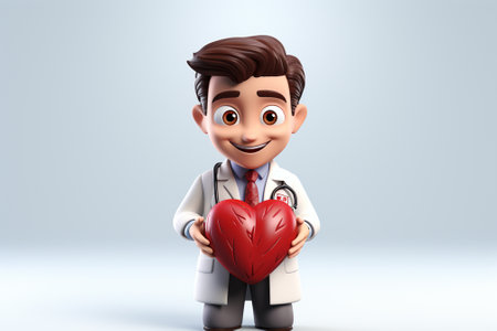 3D illustration of a cartoon character with stethoscope and heartの素材