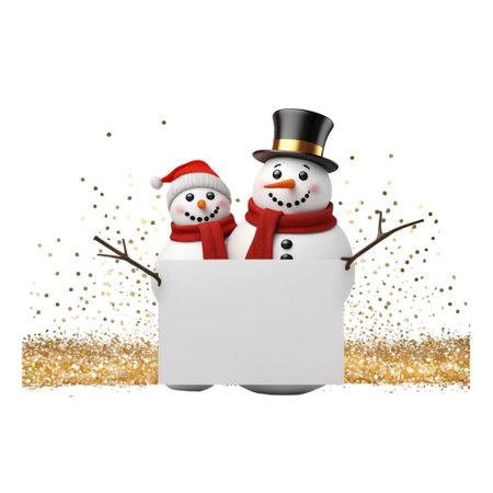 Snowman and snowman with banner. christmas concept.の素材