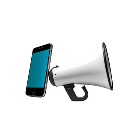 Megaphone and smartphone isolated on white background.の素材
