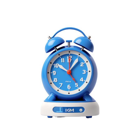 Blue alarm clock isolated on a white background. 3d rendering.の素材