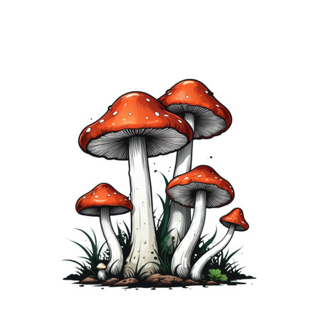 Mushrooms in the grass. Vector illustration of a poisonous mushroom.の素材