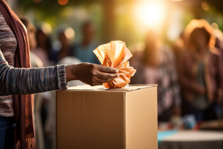 Close-up of unrecognizable African-American woman holding cardboard boxの素材