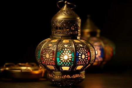 Arabic lanterns on a black background. Ramadan Kareem.の素材