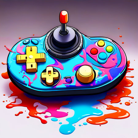 Gamepad and colorful splashes on a white background. Vector illustration.の素材