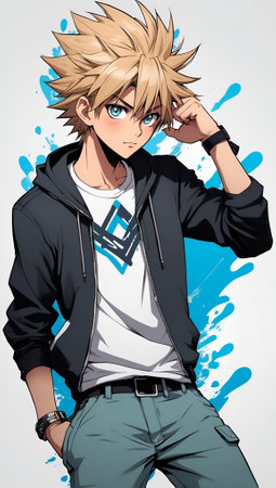 Fashion boy in sketch-style. Vector illustration.の素材