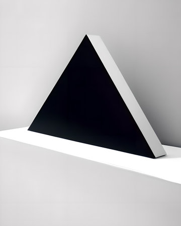 Abstract 3d rendering of black pyramid on white background. Modern minimalistic design.の素材