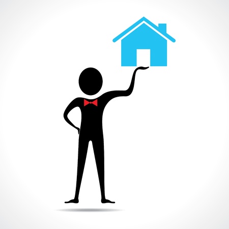Man holding a home icon vectorのイラスト素材