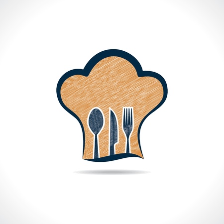 hand drawn forks inside on hand drawn chef hat backgroundのイラスト素材