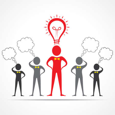 Team in confusion and leader having idea concept -vector illustrationのイラスト素材