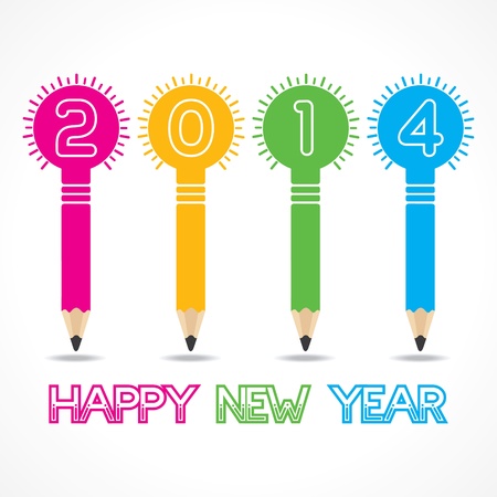 new year greeting with pencil bulb,2014-vector illustrationのイラスト素材