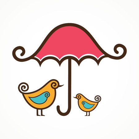 Couple of cute vector birds under pink umbrella のイラスト素材