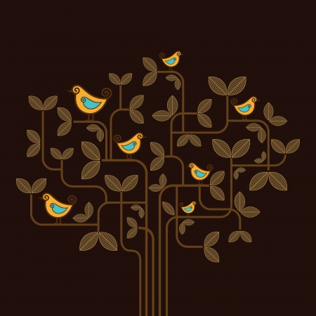 cute vector birds on a tree  のイラスト素材