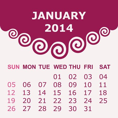 Calendar of January 2014 with spiral design - vector illustrationのイラスト素材