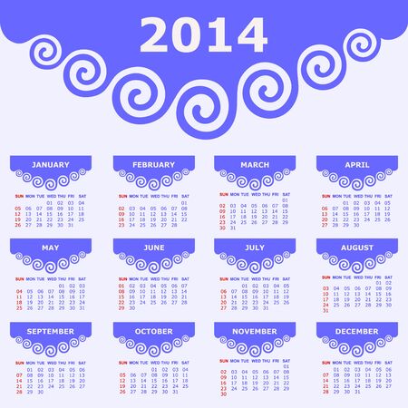 Calendar of 2014 with spiral design - vector illustrationのイラスト素材