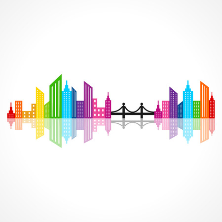 Illustration of abstract colorful building design with bridgeのイラスト素材