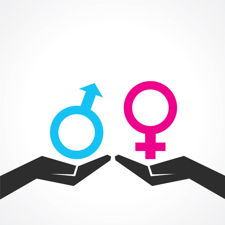 Illustration of male and female icon on handのイラスト素材
