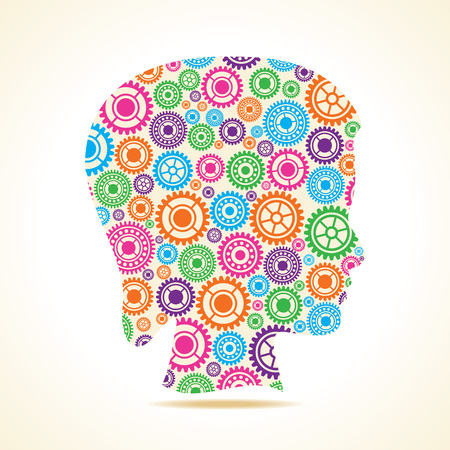 Group of colorful gears make a female face stock vectorのイラスト素材