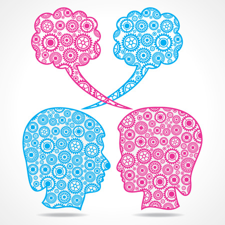 Group of gears make a male and female face stock vectorのイラスト素材