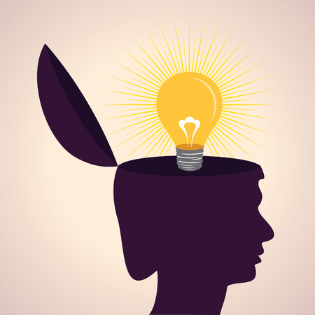 Illustration of thinking concept-Human head with bulb symbolのイラスト素材