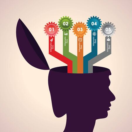 Illustration of thinking concept-Human head with infographicsのイラスト素材