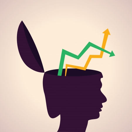 Illustration of thinking concept-Human head with up and down arrowsのイラスト素材