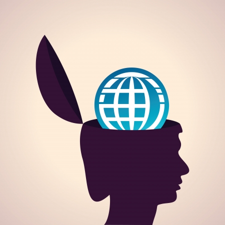 Illustration of thinking concept-Human head with earth iconのイラスト素材