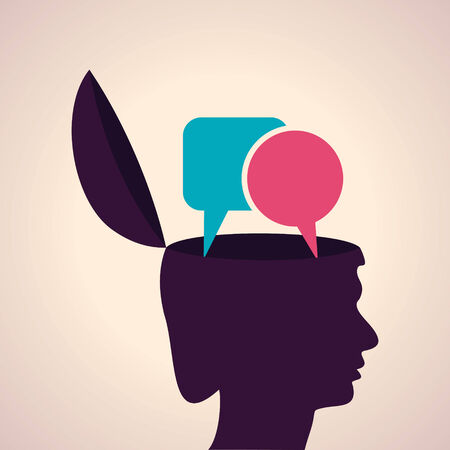 Illustration of thinking concept-Human head with message bubbleのイラスト素材