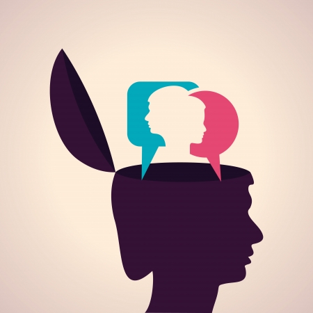 Illustration of thinking concept-Human head with male and female faceのイラスト素材