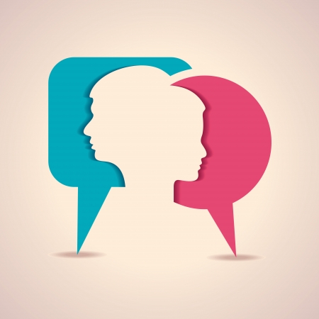 Illustration of male and female face with message bubbleのイラスト素材