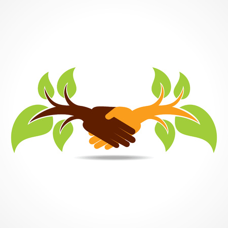 Illustration of businessman handshake background with leafのイラスト素材