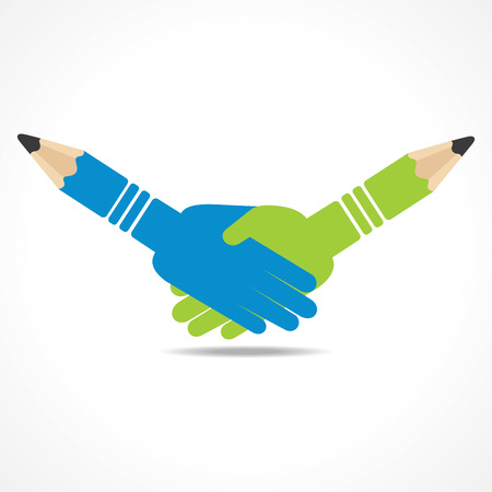 Illustration of businessman handshake background with pencilのイラスト素材