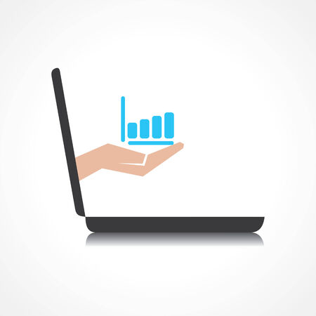 hand holding business graph comes from laptop screen stock vectorのイラスト素材