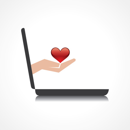 hand holding heart comes from laptop screen stock vectorのイラスト素材
