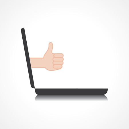 thumbs up or like symbol comes from laptop screen stock vectorのイラスト素材