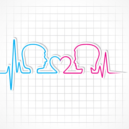 Heartbeat make male,female face and heart symbol stock vectorのイラスト素材