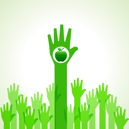 Green helping hand background with green apple stock vectorのイラスト素材