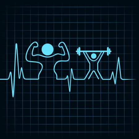 heartbeat make a body builder and weight lifting man stock vectorのイラスト素材