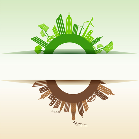 Eco and Polluted city concept stock vectorのイラスト素材