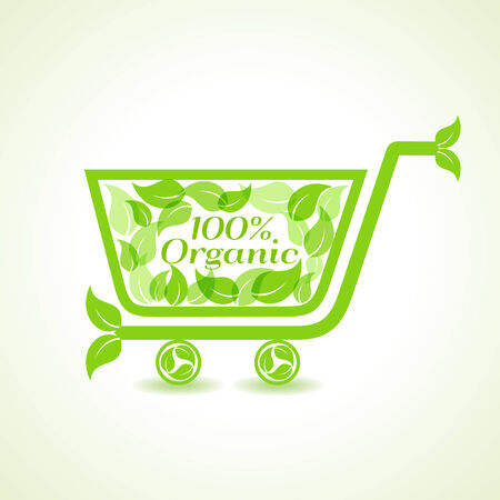 eco shopping cart with group of green leaf stock vectorのイラスト素材