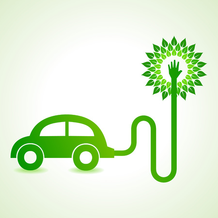 Electric car with green tree concept stock vectorのイラスト素材