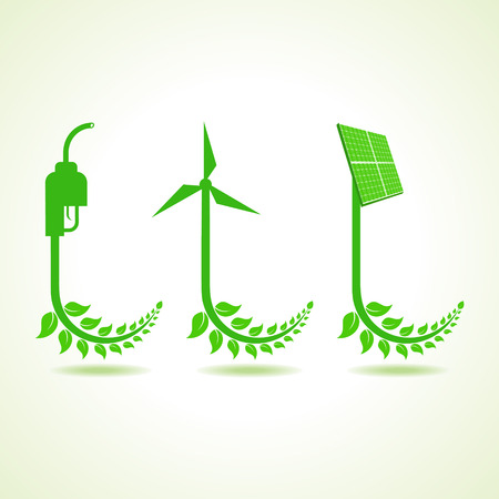 Eco icon with nozzle,wind-mill and solar panelのイラスト素材