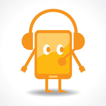 Hearing music with tablet stock vectorのイラスト素材