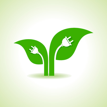 Ecology Concept - Leaf with electric plugのイラスト素材